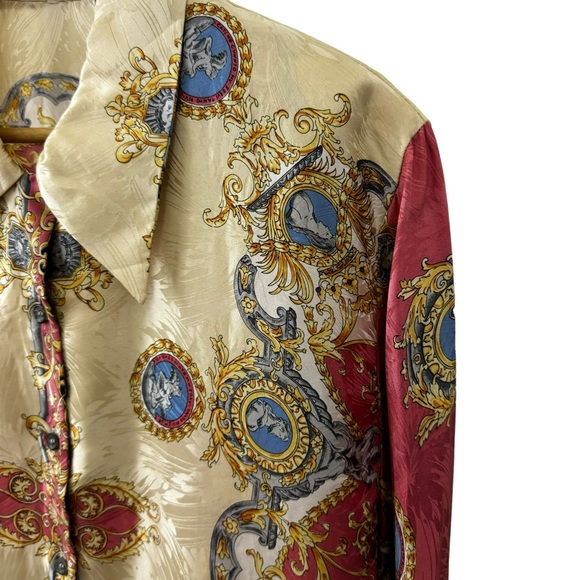 * Vintage German Button Down Blouse Versailles Royal Elegant 100% Silk & Acetate - Picture 11 of 17